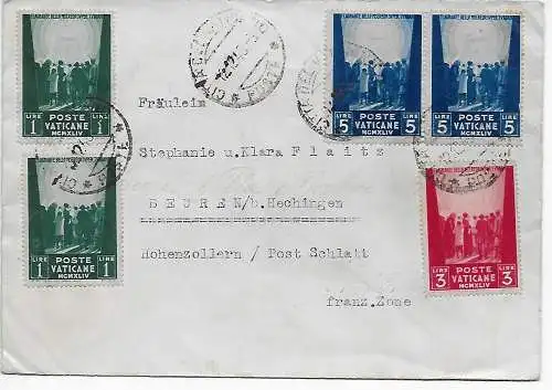 Vatikan Post Roma nach Beuren b. Hechingen, 1946