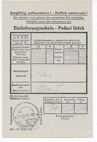 Prag Einschreiben nach Pilzen, 7.5.1945 mit Einlieferungschein