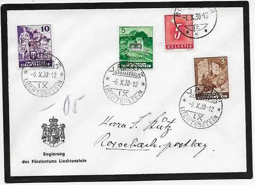 Vaduz 1938, Regierung Trauerbrief, Dienst mit Nachporto Taxe