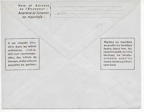Blanko Umschlag Madagaskar gestempelt Tananarive 1947
