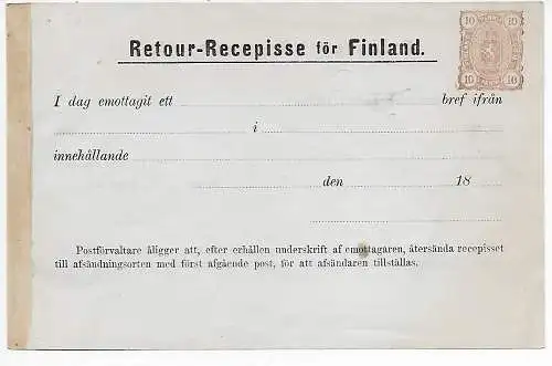 Retour-Recepisse för Finland, 18xx