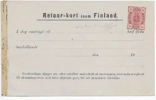 Retour-kort inom Finland, 18xx