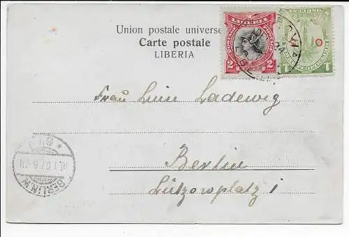 Carte de Monrovia/Liberia 1907 vers Berlin