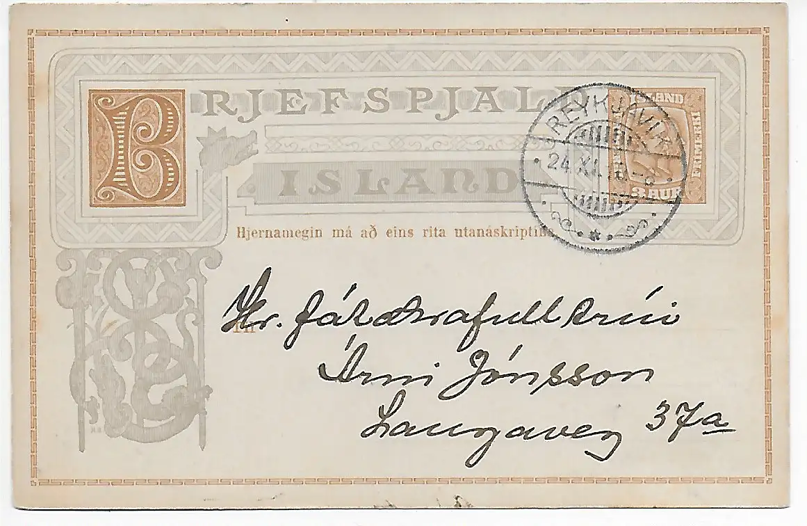 Postkarte Reykjavik 1910