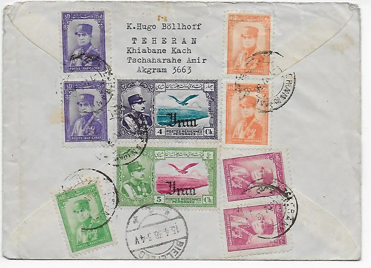 Einschreiben Teheran, Akgram 1936 nach Bielefeld