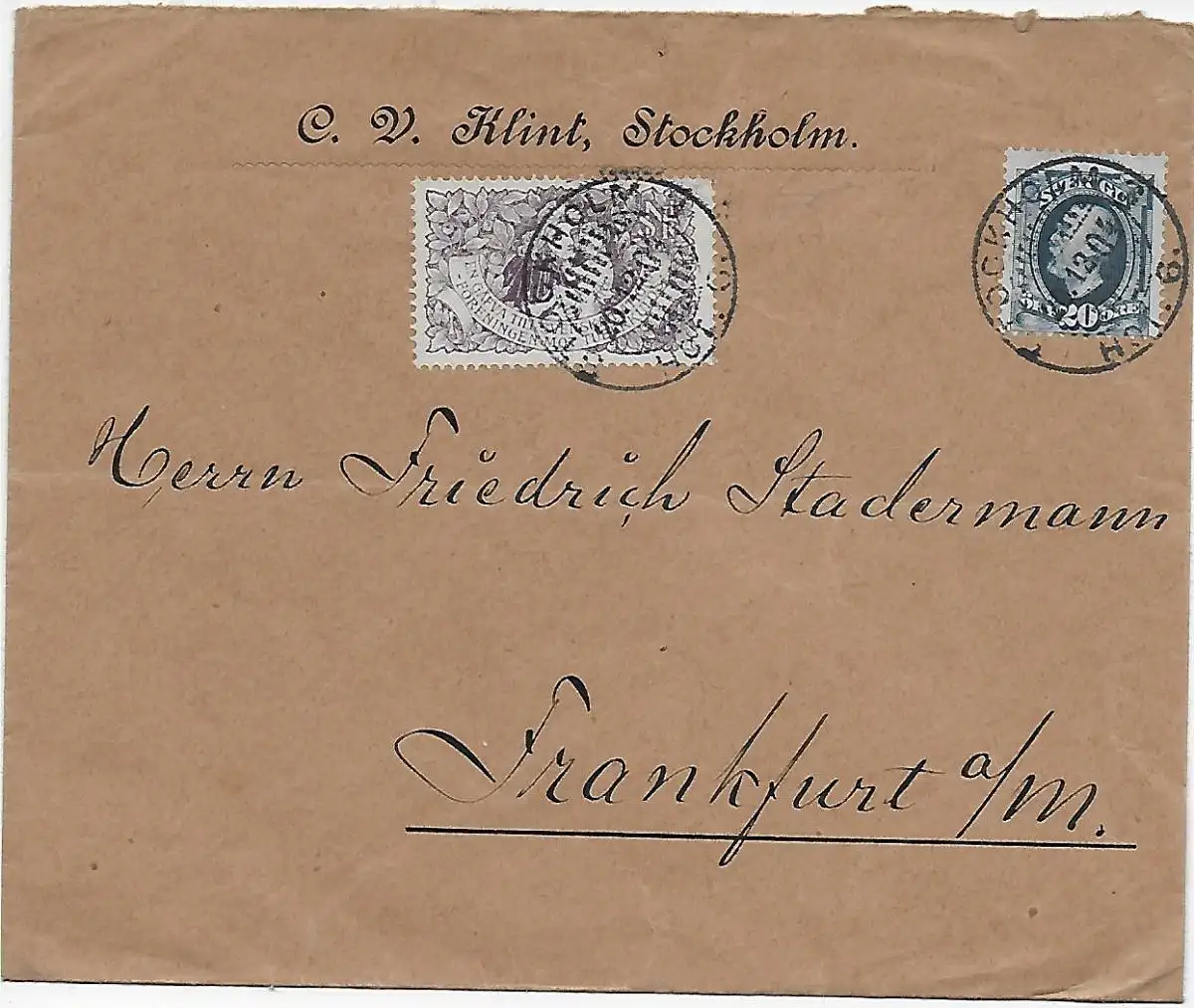 Stockholm 1904 Tuberkulose Vignette, nach Frankfurt