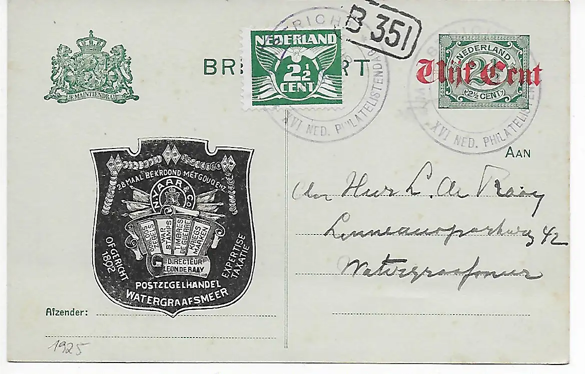 XVI Niederländischer Philatelistentag, 1925, Rückseite blanko
