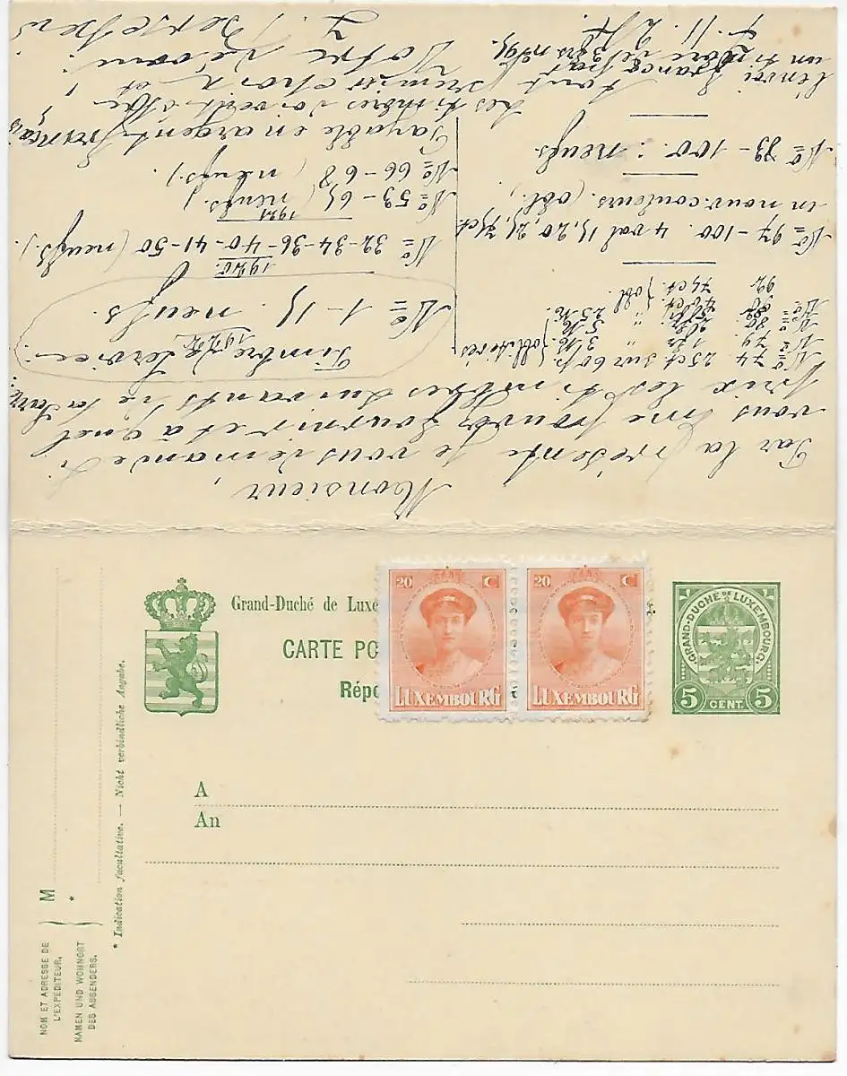 Luxembourg Carte double 1924 vers Sarrebruck.