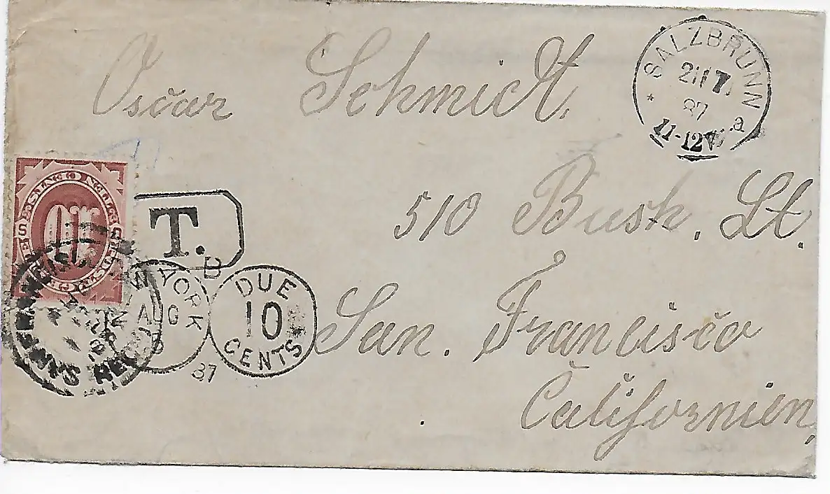 Salzbrunn 1887 nach San Francisco, Taxe
