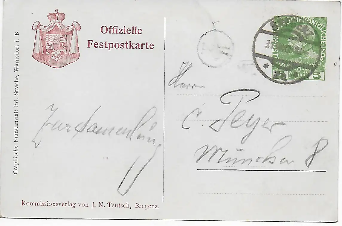 Offizielle Postkarte Bregenz, Jahrhundertfeier 1909