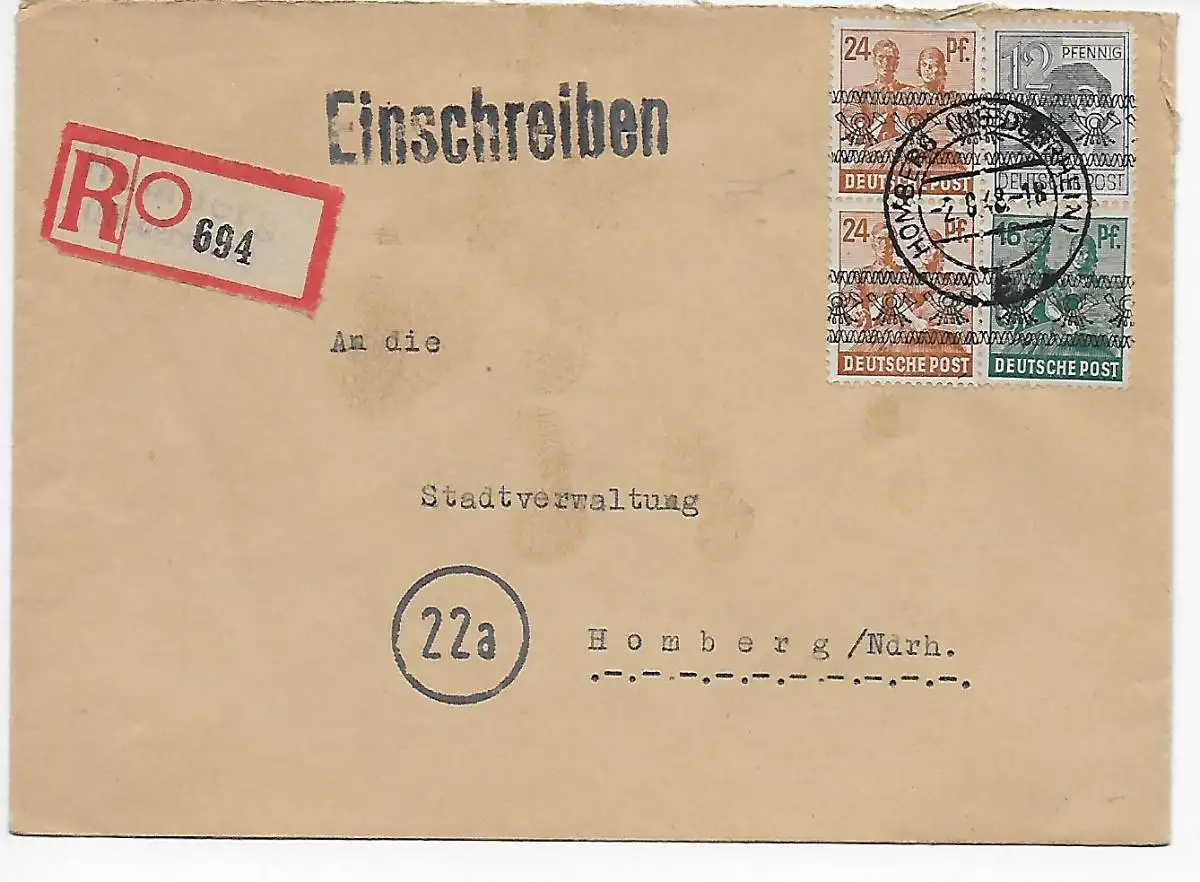 Homberg / Ndrrh, recommandé en 1948 à l'administration municipale
