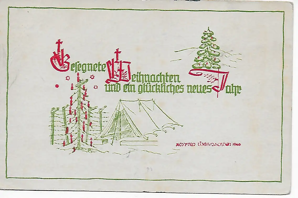 Kgf, POW: 307 P.W. Fanara, Camp East Egypt to Celle, 1946, YMCA card, christmas