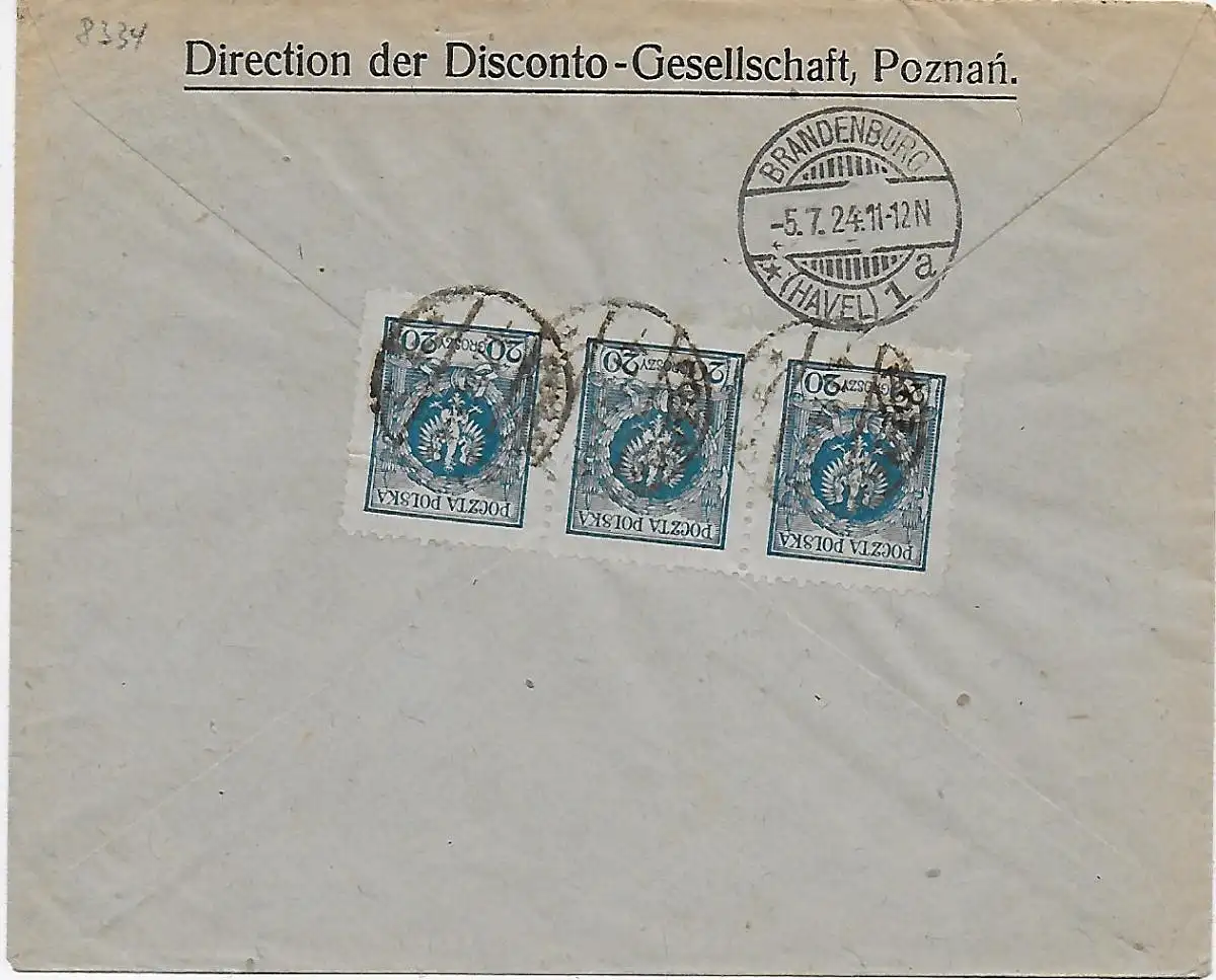 Poznan 1924, Einschreiben nach Brandenburg