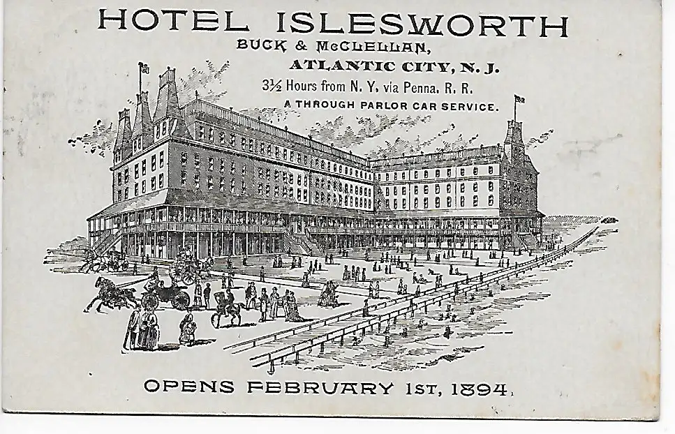 Hotel Isleworth, Atlantic City N.J. -Postkarte 1894 nach New York