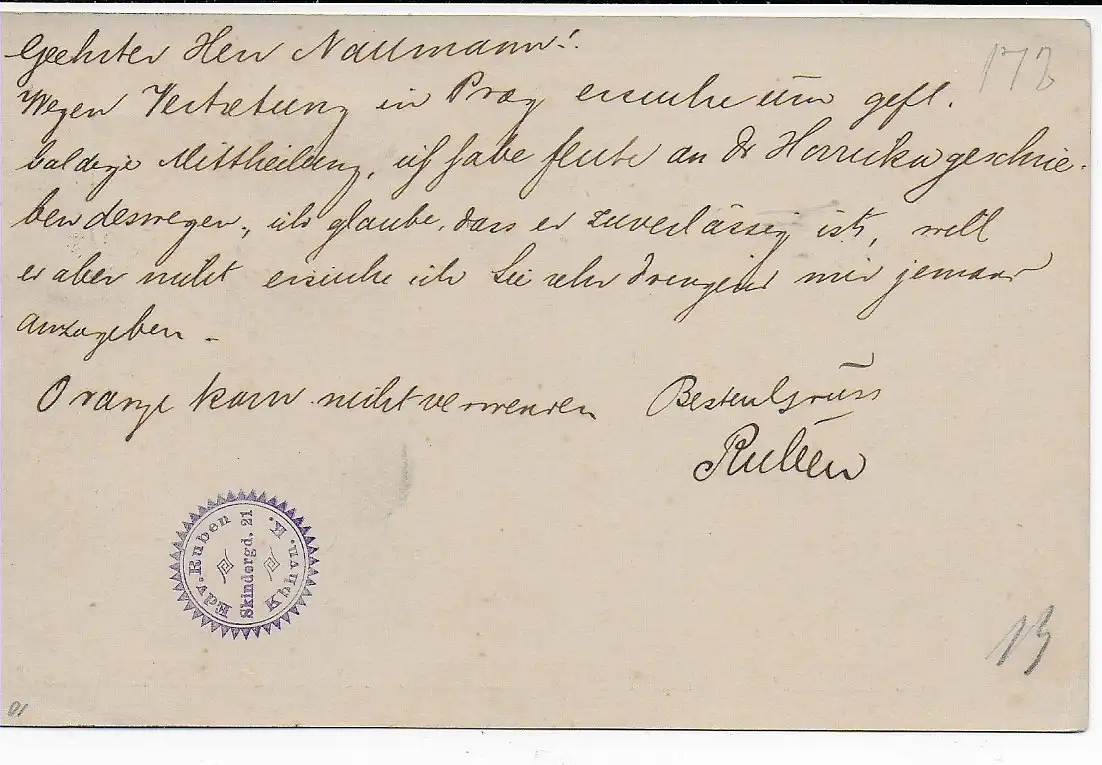 Carte postale Copenhague vers Dresde en 1892