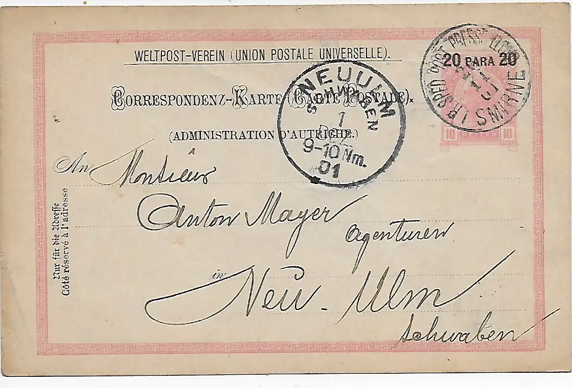 Smirne 1901 vers New-Ulm, Levante