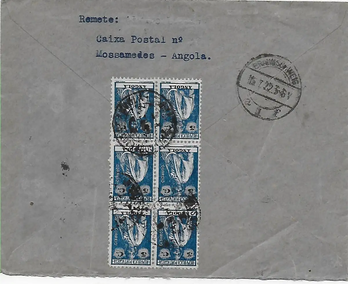 Mossamedes Angola, en 1922 comme lettre recommandée à Braunschweig