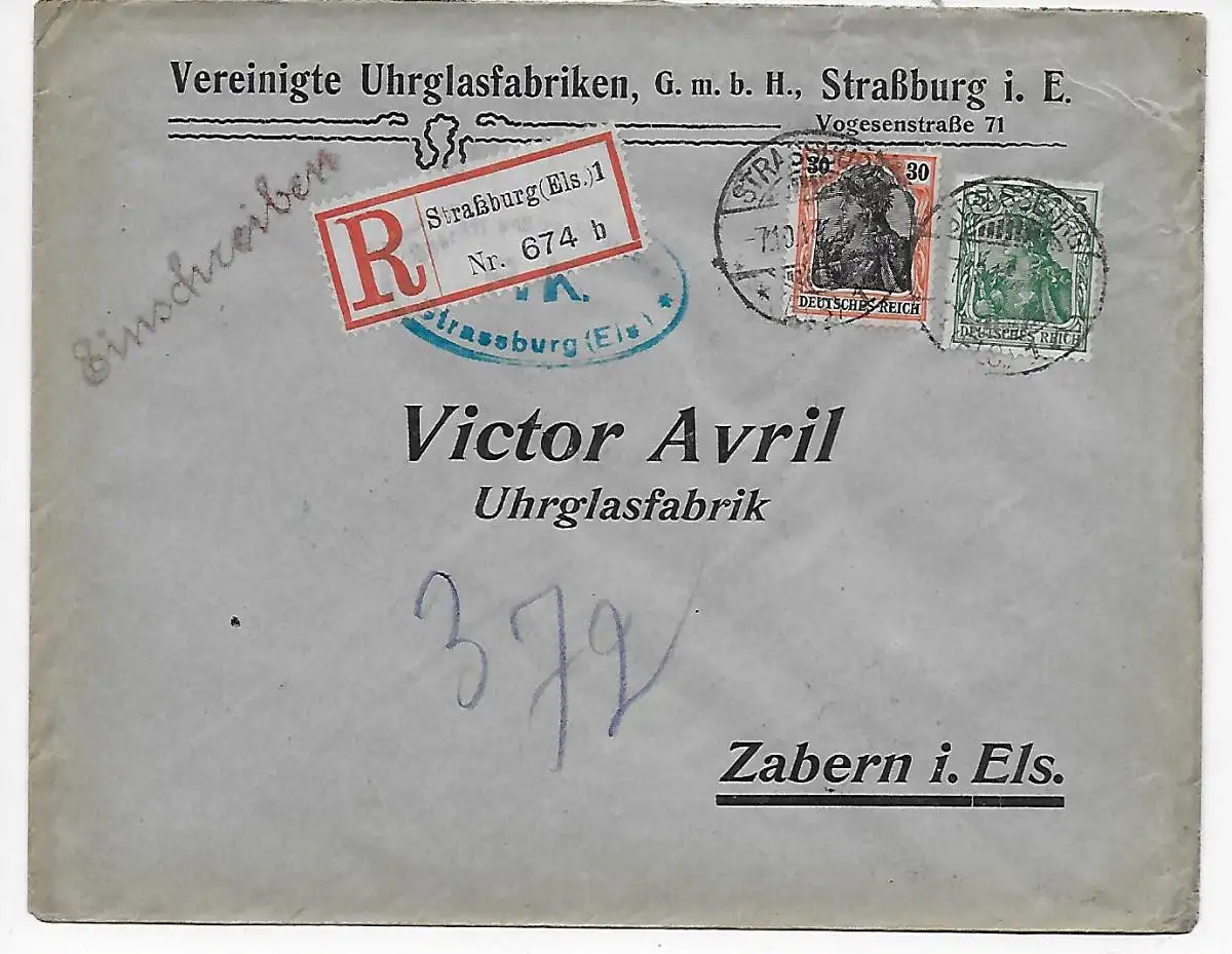 Strasbourg Enregistrer l'usine de verre à montre à Zabern, 1917
