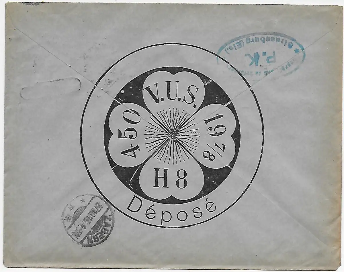 Einschreiben Elsaß Straßburg Uhrglasfabrik nach Zabern, 1916, Zensur