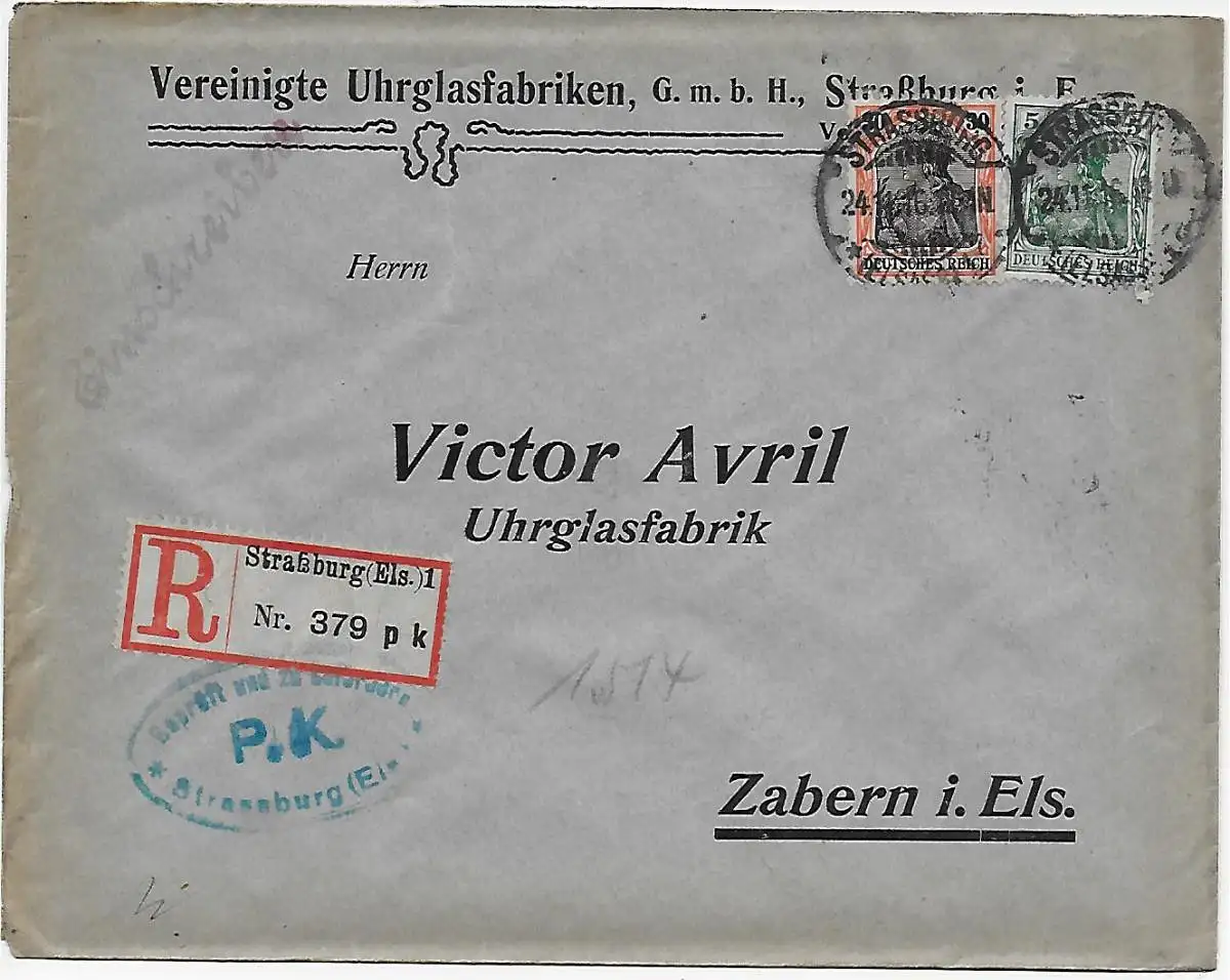 Inscrivez-vous Strasbourg Alsace Horlogerie à Zabern, 1916, censure