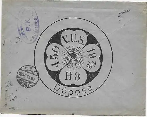 Elsaß Straßburg Einschreiben, Uhrglasfabrik nach Zabern, 1915, Zensur