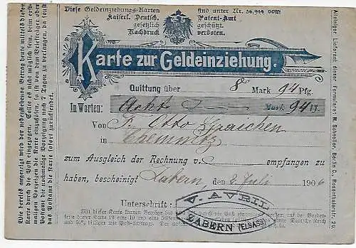 Acceptation Zabern à Chemnitz, non rachetée 1906