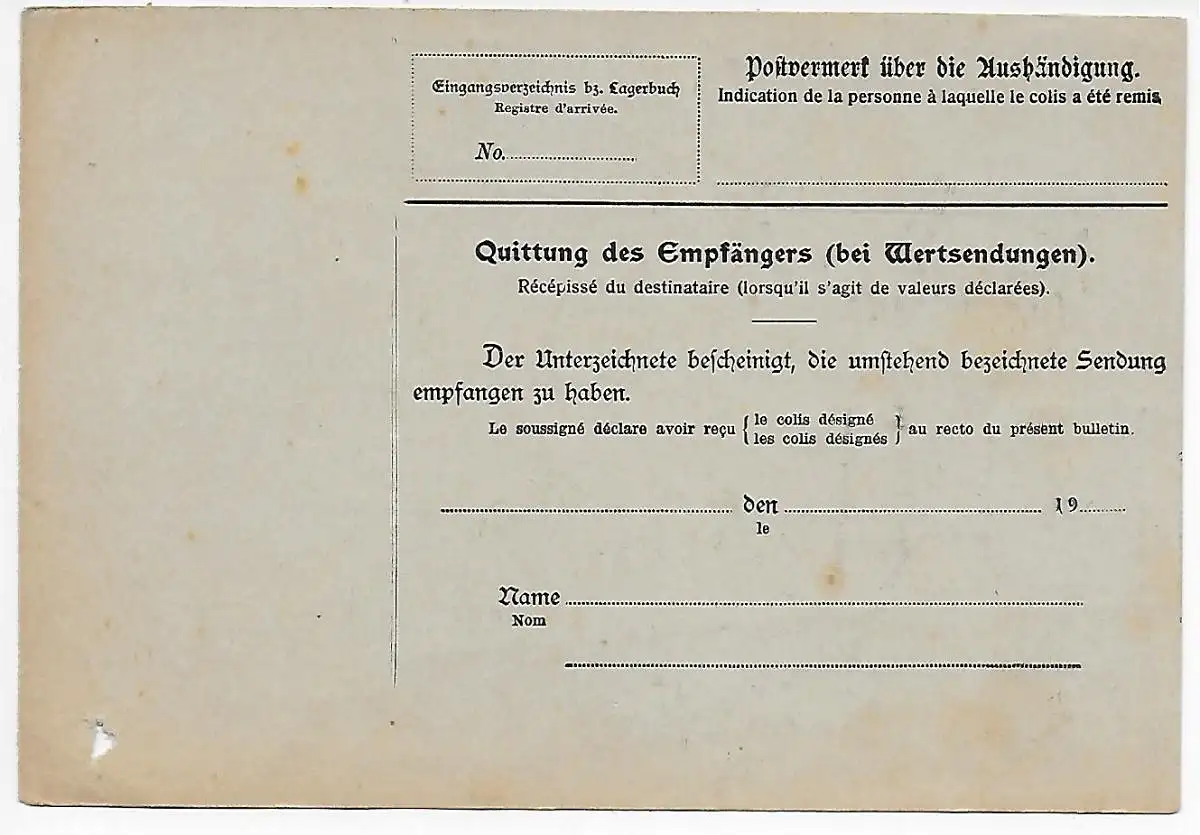 Paketkarte Leipzig nach Zug/CH 1916,  Beschaufrei, über Lindau
