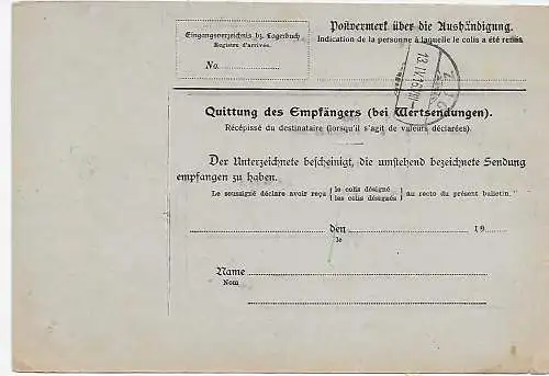 Paketkarte Leipzig nach Zug/CH - Eindruck, 1916,  Beschaufrei, über Lindau