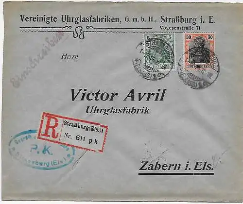 Horlogerie Strasbourg à Zabern, censure, 1916