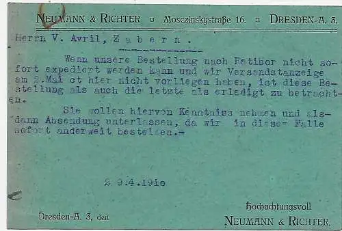 Postkarte Gummi Absätze Dresden nach Zabern, 1910