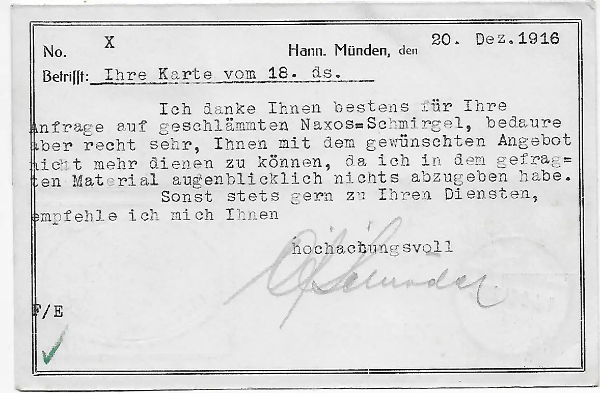 Münden-Hanovre, carte postale 1916 Papier à meuler après Zabern/Els.