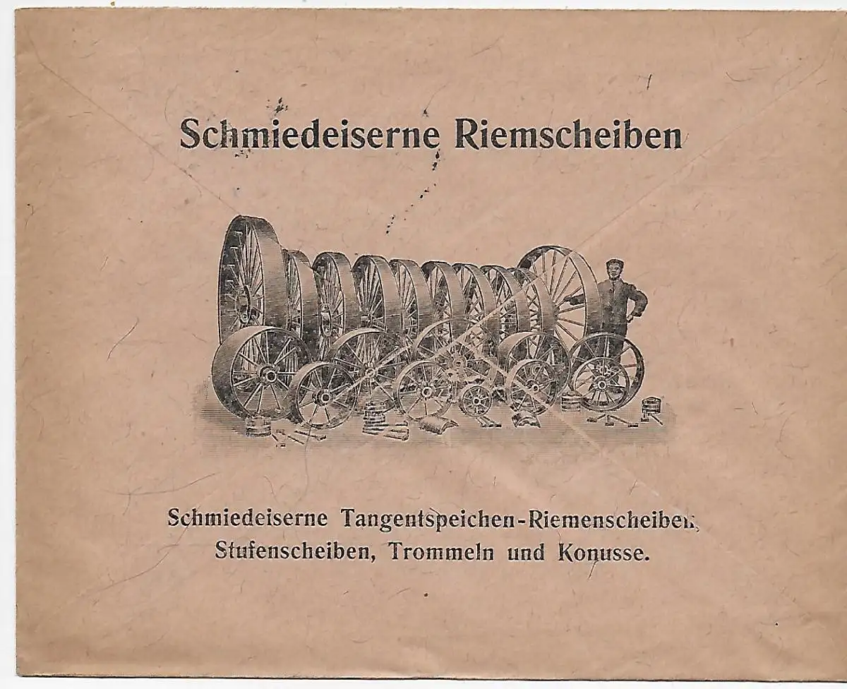 Gebweiler 1913 nach Zabern/Els. Rückseite Schmieeiserne Riemscheiben