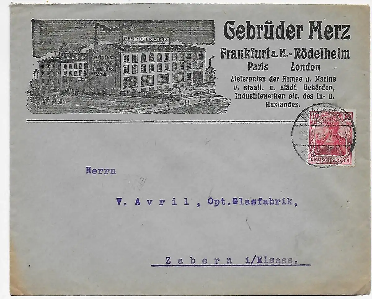 Frankfurt-Rödelheim, Lieferant der Armee und Marine nach Zabern, 1913