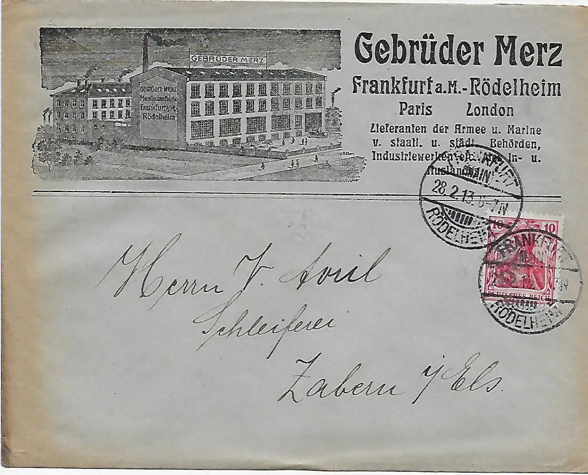 Francfort-Rödelheim 1913, fournisseur de l'armée et de la marine à Zabern