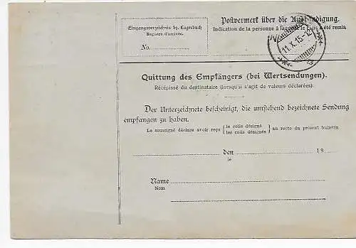 Carte colis Librairie Leipzig après le train 1915