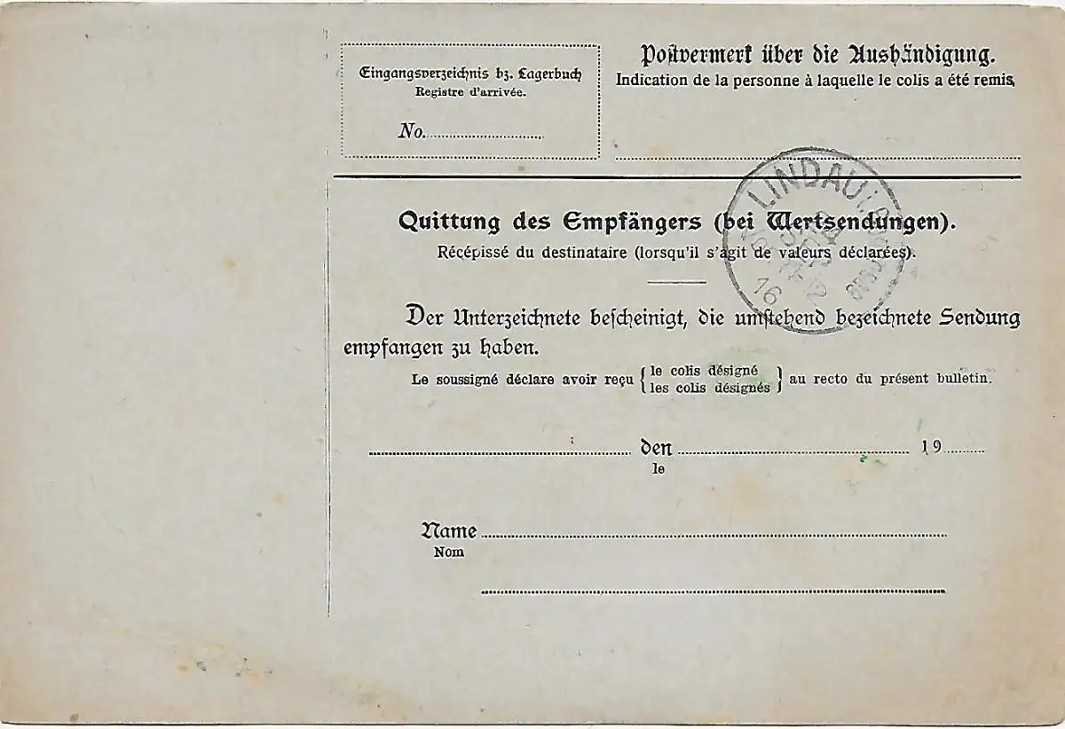 Leipzig Buchhandlung nach Zug, 1916, Beschaufrei über Lindau