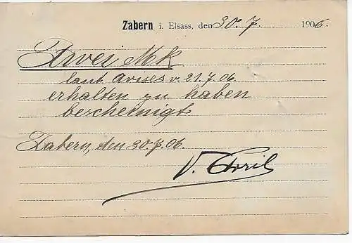 Nachname Postkarte von Zabern Strassburg 1906 und zurück