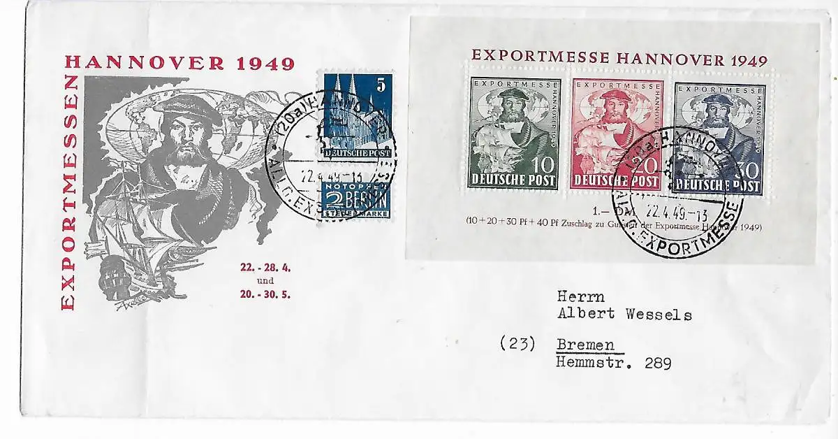 Block 1, Exportmesse Hannover 1949 nach Bremen