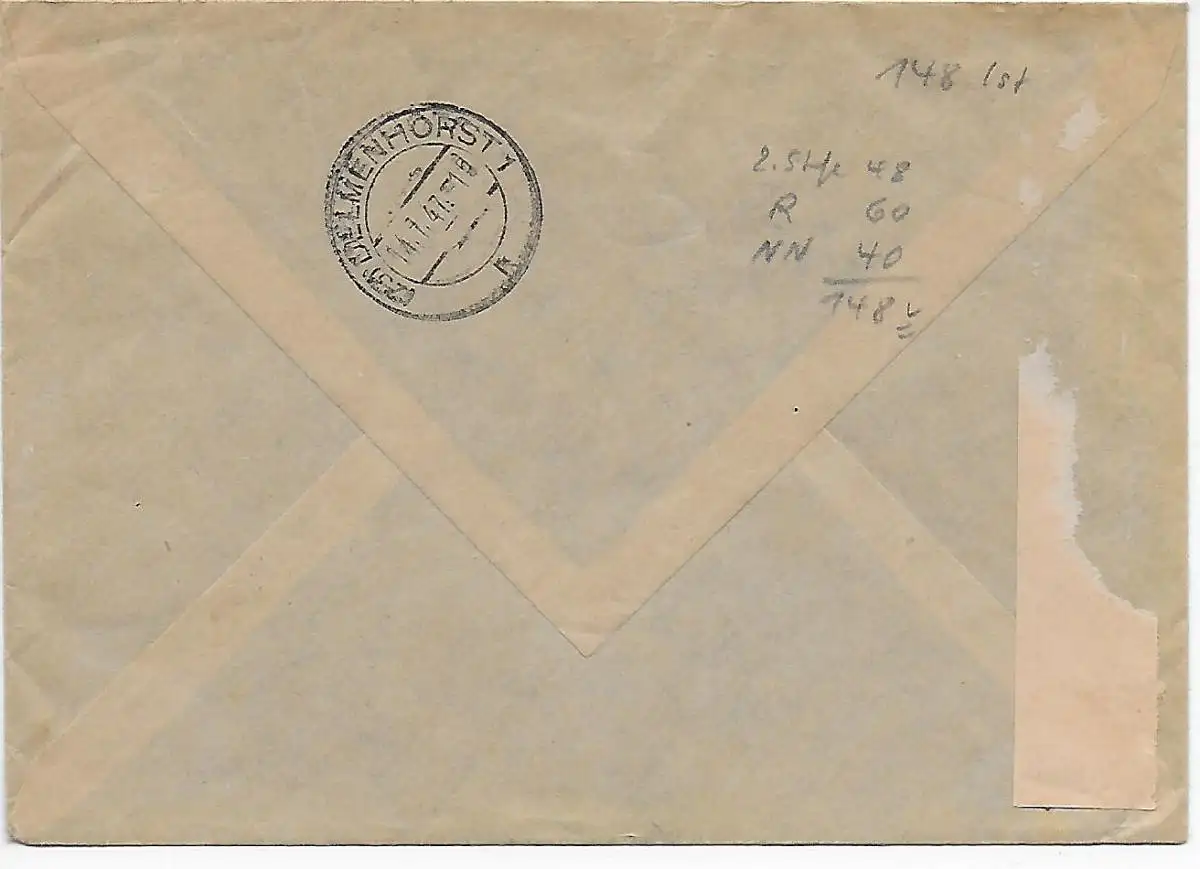 Nachnahme Brief Stuttgart 1947 nach Delmenhorst