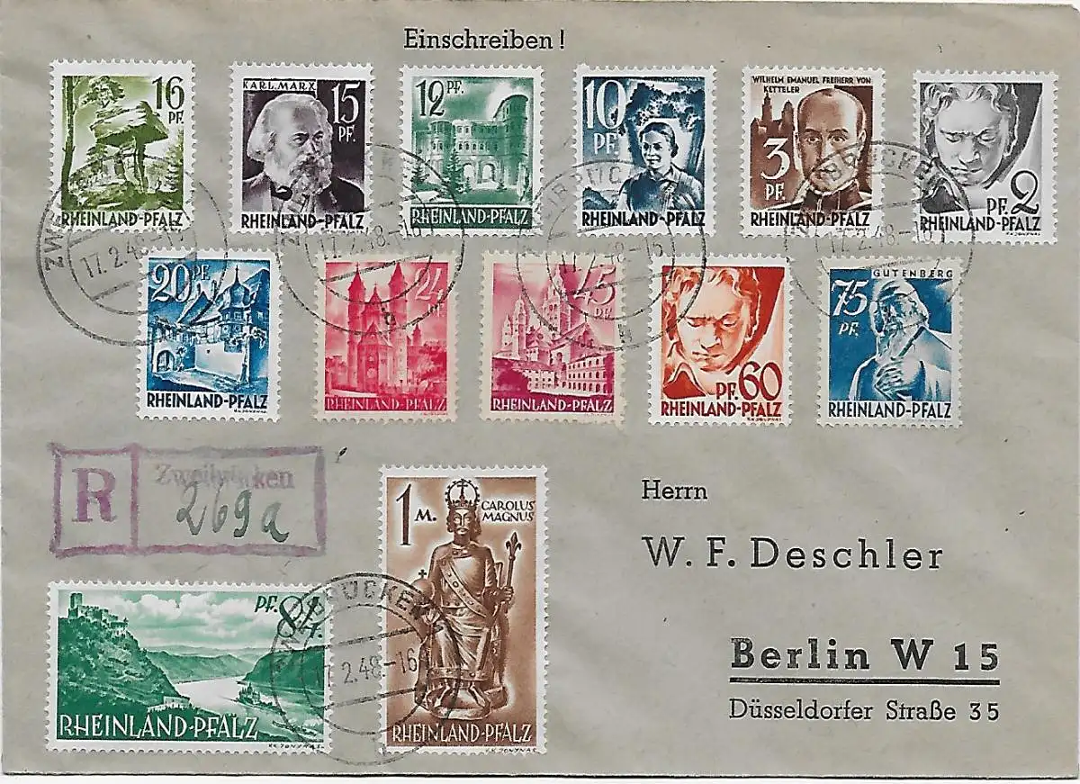 Zweibrücken, Einschreiben nach Berlin, 1948