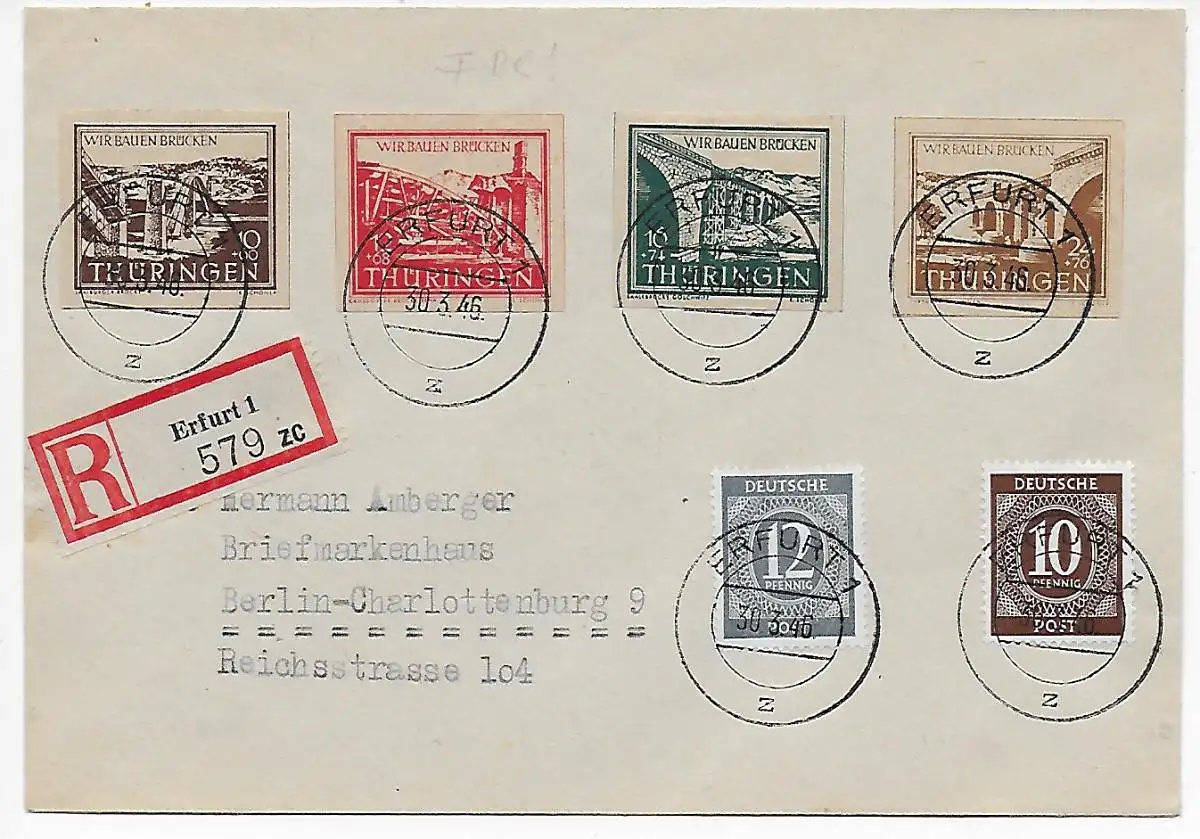 Erfurt Einschreiben 1946 nach Berlin, FDC