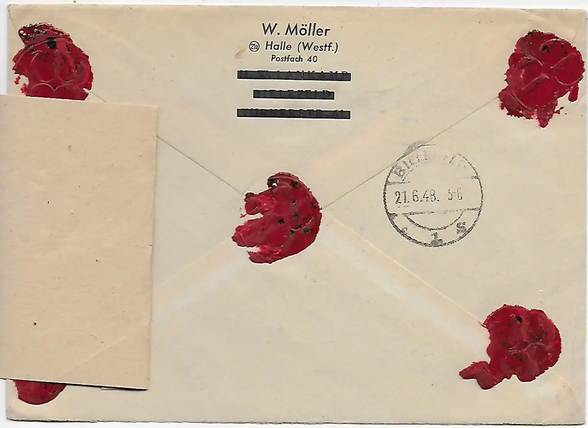 Salle 20.6.48 Dernière date pour les lettres de valeur, champ de lecture recommandé, voir verso