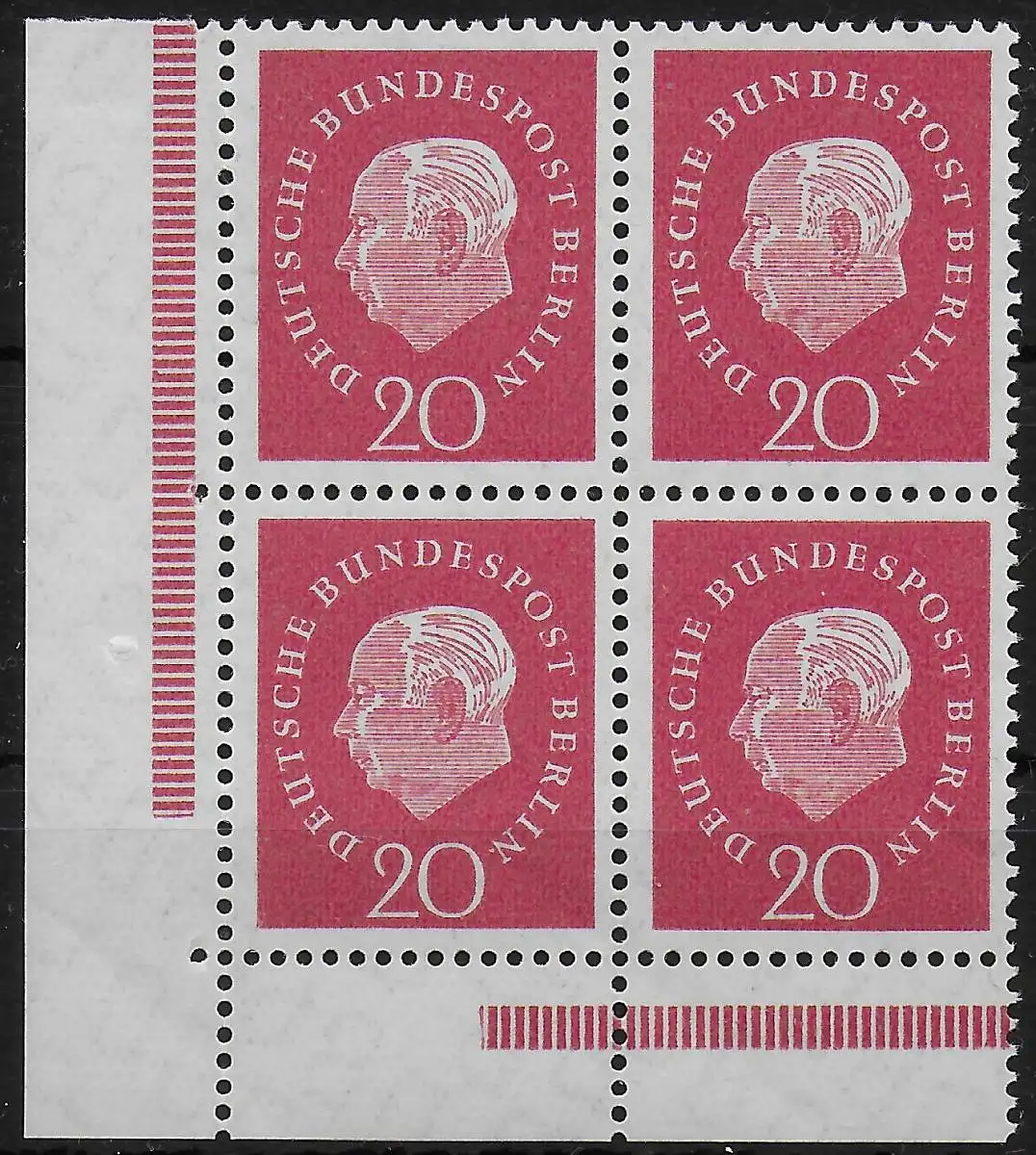 Berlin: Min. 184v, post-free, ** Eckrandblock VE3