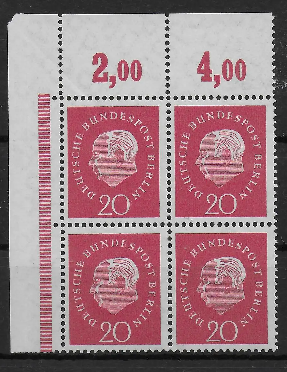 Berlin: MiNr. 184v, postfrisch, ** VE 1 Eckrand Viererblock