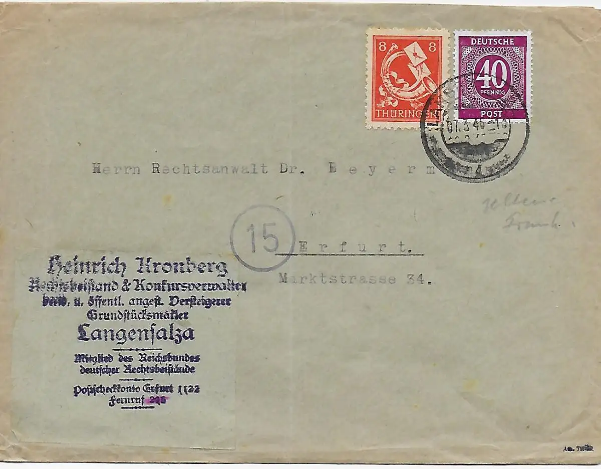 Langensalza SBZ 1946 nach Erfurt, MiF
