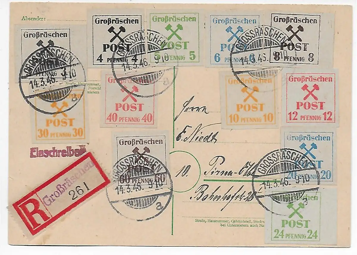 Postkarte Einschreiben Großräschen 1946