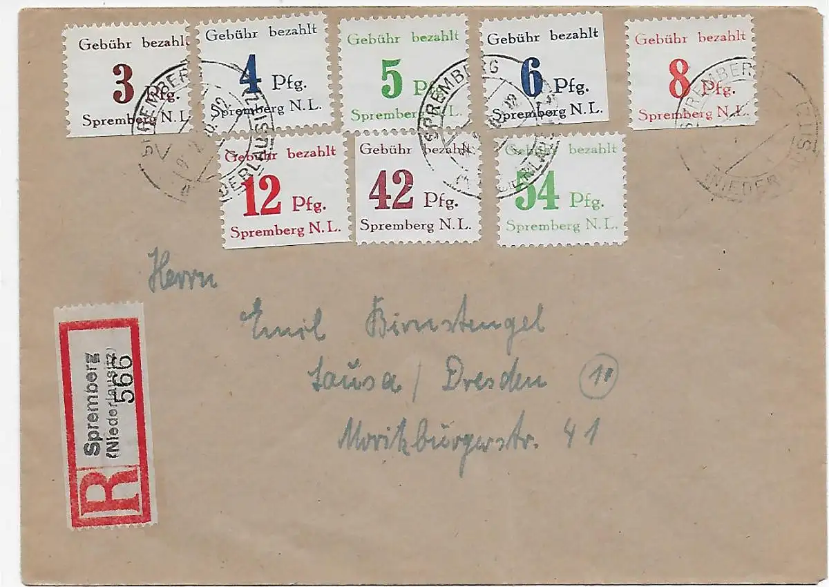Spremberg Einschreiben nach Lausa-Dresden, 1946