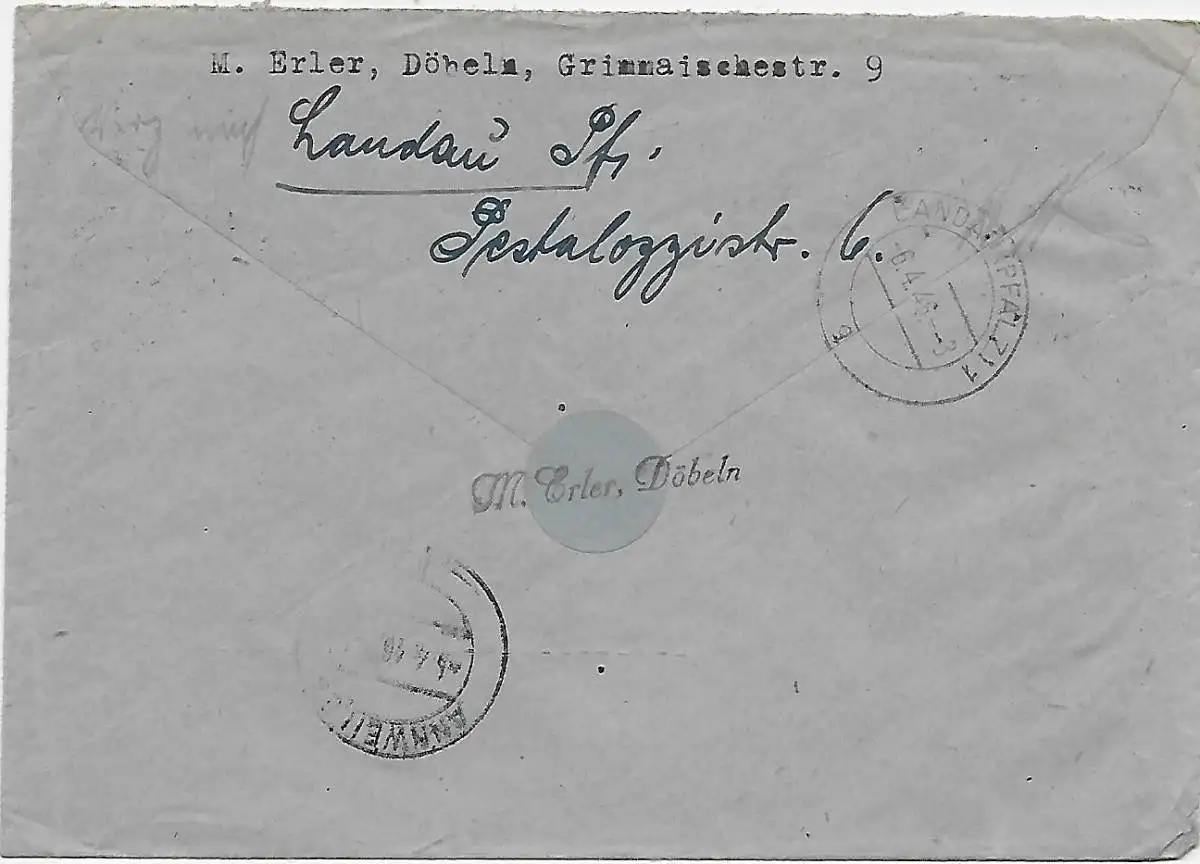 Waldheim/Landau Einschreiben nach Anaweiler, Weiterleitung, 1946