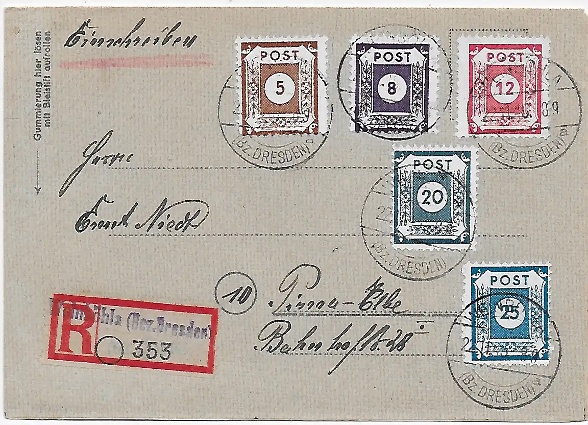 Postmeistertrennung Coswig auf Einschreiben nach Pirna, BPP geprüft