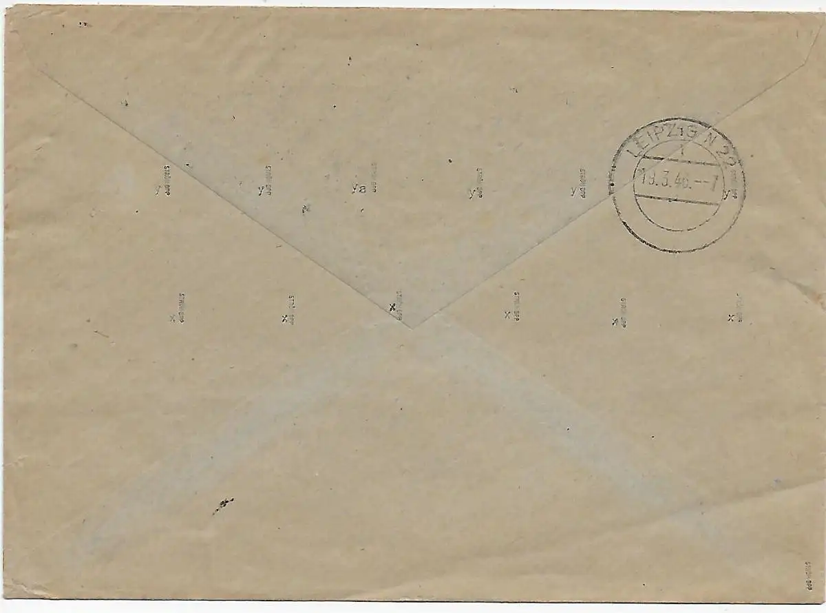 Leipzig Einschreiben 1946 mit X und Y Werten, rückseitig BPP Signatur